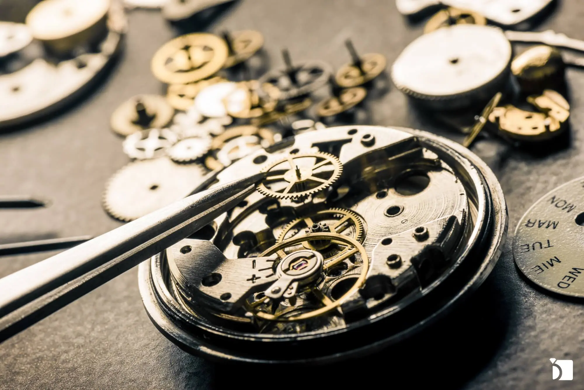Quartz wristwatch opened for battery inspection and precision troubleshooting