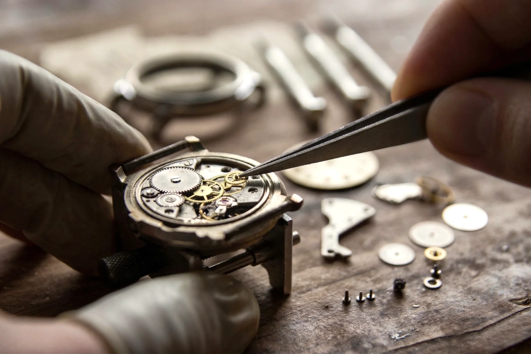Automatic wristwatch and precision components for professional movement servicing